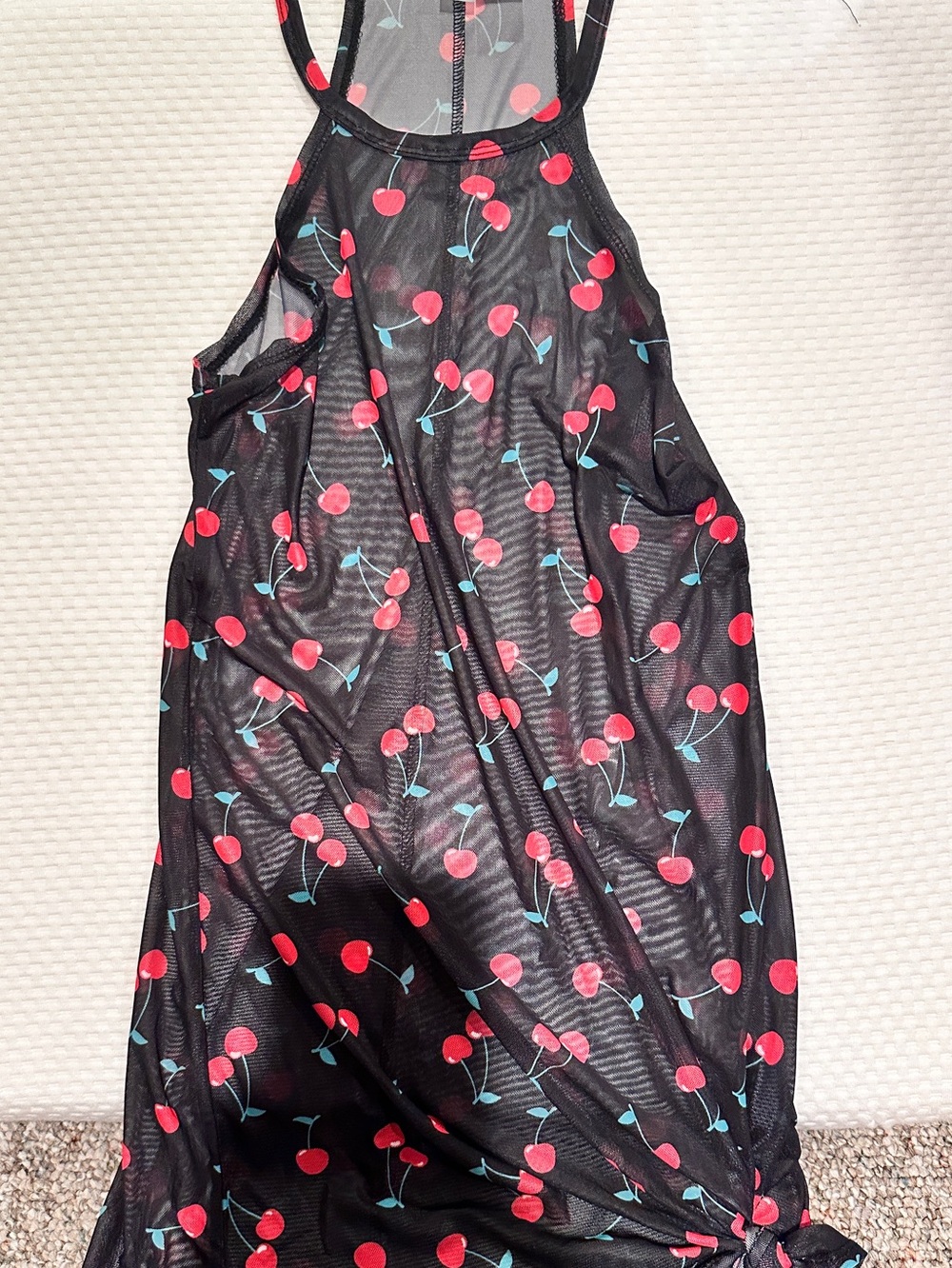Decree Black Sheer Maxi Skirt with Red Cherry Print